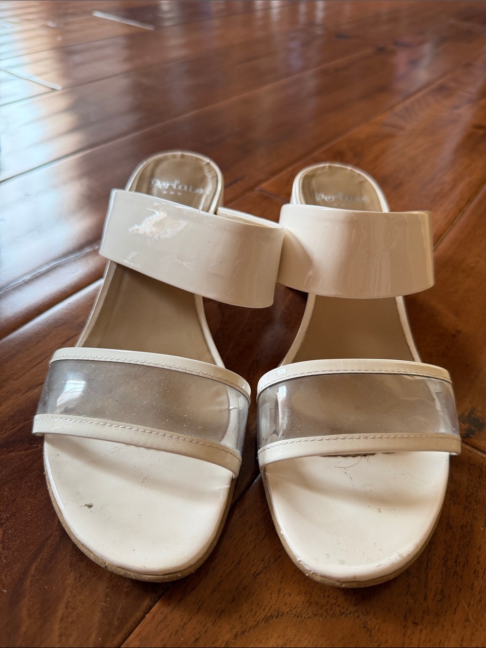 Perlato White Patent & Clear Slide Sandals